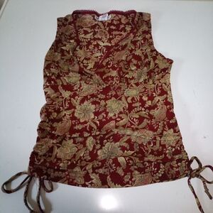 Floral Sleeveless Top - Red and Gold Self Esteem Size Large